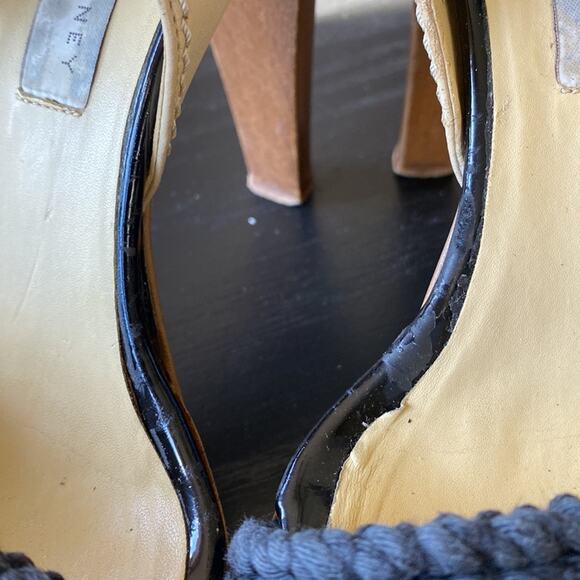 Stella McCartney Black & Tan Woven Platform Sandals 36 Wooden Heel Ankle Straps - Picture 12 of 12